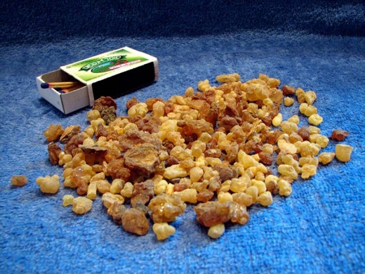 Small lumps of frankincense resin. These can be turned into oil, incense, or used as they are. Photo in the public domain.