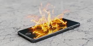 Toast, anyone?  A cell phone well on fire from a faulty battery.