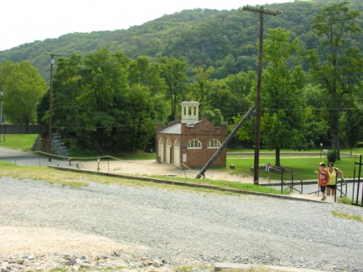 A view of the firehouse where John Brown and his raiders made their last stand from the viewpoint of where the firehouse stood at the time of the raid.  September 2016.