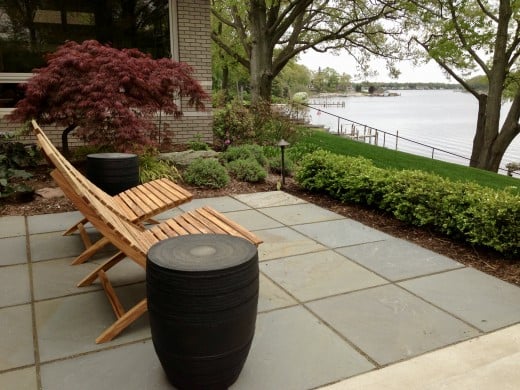 This private terrace patio is made out of 2x2' dimensional Bluestone patio tiles. There's plenty of space to accommodate two chairs, side tables and still move around freely.