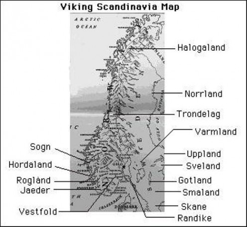 Mediaeval Scandinavia's main regions at the height of the Viking Age