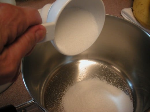 Measure out the sugar and pour it directly into a medium sized saucepan