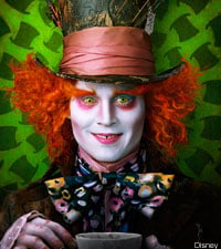 Johnny Depp as the Mad Hatter in Alice in Wonderland