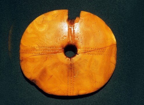 A Neolithic solar amulet discovered in the Vistula Spit, ca. 2500-2200 B.C., the Castle Museum in Malbork, 1982.
