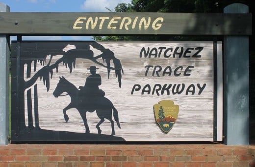 Natchez Trace entrance sign near Natchez, Mississippi