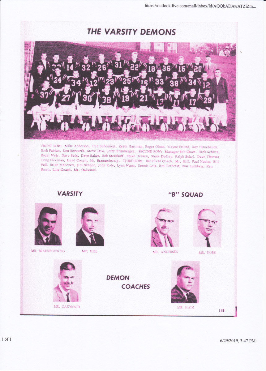  Photo of the 1961 Burlington Demon Football Team