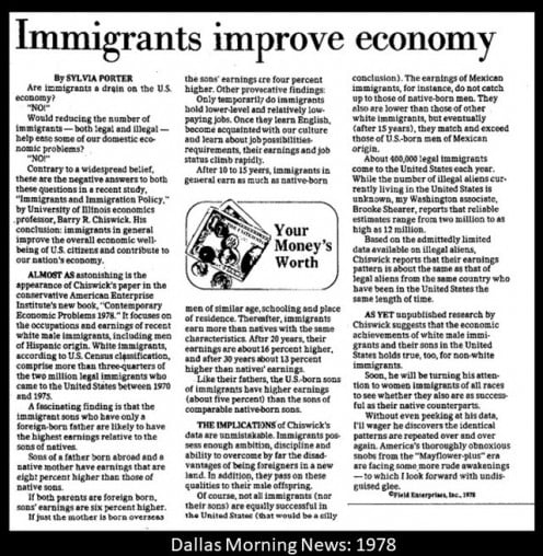 Dallas Morning News, 1978- immigrants welcome