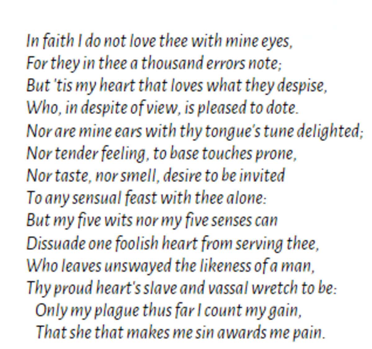 Analysis of Poem Sonnet 141 by William Shakespeare | Owlcation