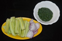 Cucumber Onion Salad with Mint Coriander Chutney