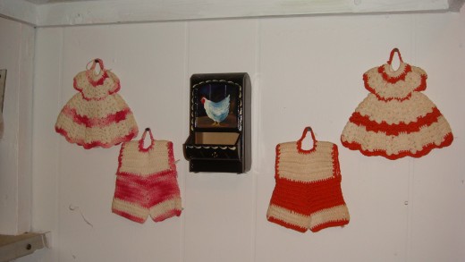 Match holder, with matching little kitchen hangings, circa 1950