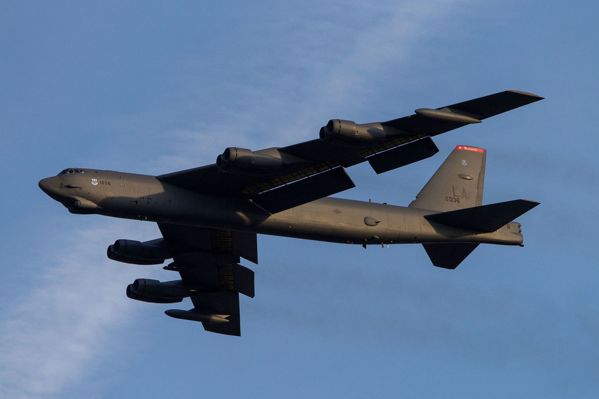 A B-52 taking off from Tinker Air Force Base.