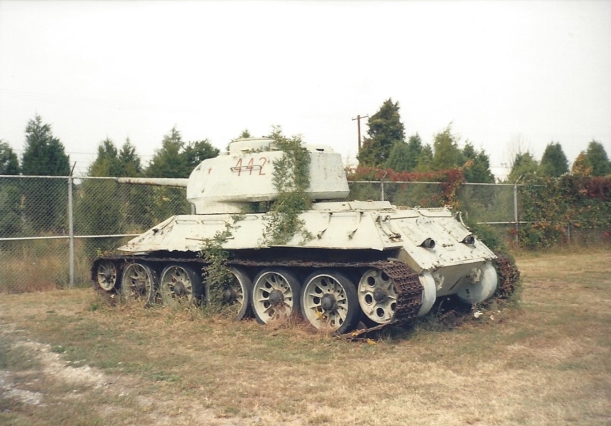 A Soviet made T-34 on outside storage at Quantico, 1990.