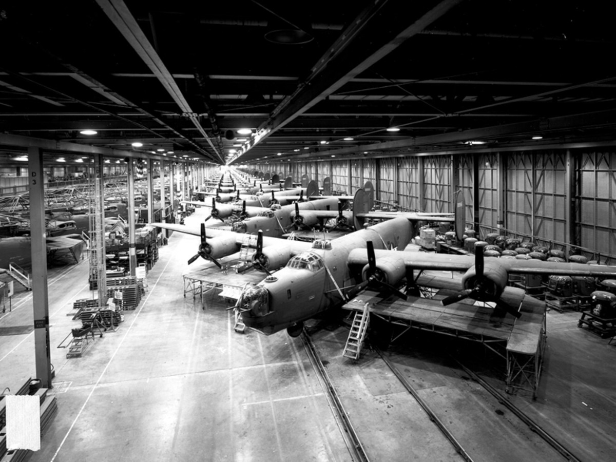 B-24s under construction at Ford Motor's Willow Run plant during the war.