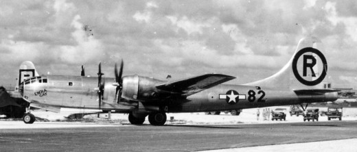 The Enola Gay taking off from Tinian Island it would be the first plane to deliver the atom bomb.