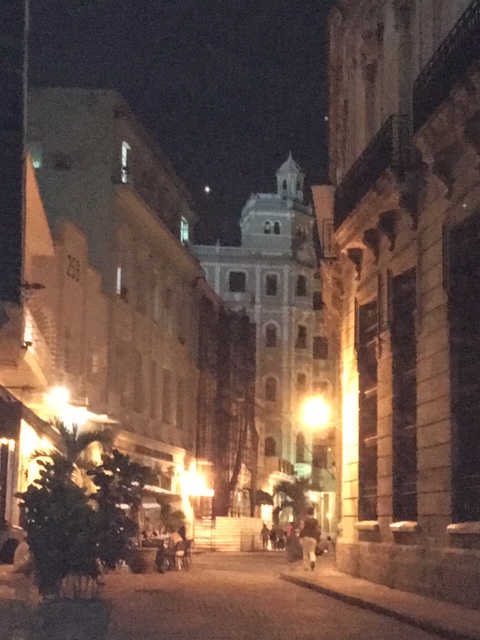 Cuban street at night in Old Havana