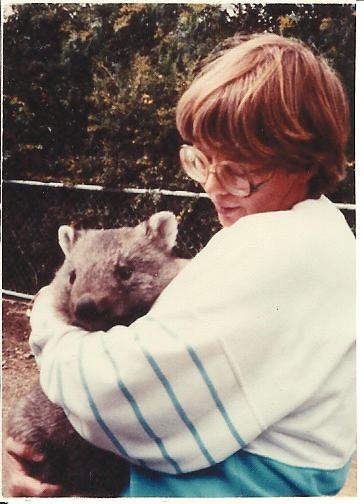 Here I am in Tasmania cuddling a young wombat.