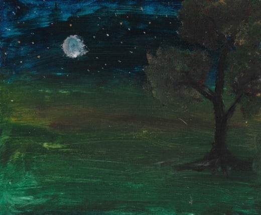 Oil painting of a village night sky