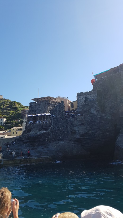 View of Vernazza from the harbor boat docking station