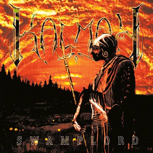 On the cover for the album Swamplord is a man or a warrior with a sort of ancient spear as he analyzes an area that looks like a swamp. 