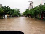 Downtown streets in Baja's capital, La Paz during hurricane flooding