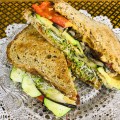 Mediterranean Roasted Vegetable Sandwich with Broccoli Sprouts and Hummus