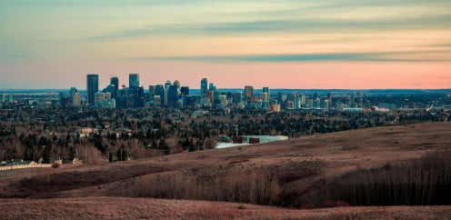 Panorama of the Calgary skyline from Nose Hill Park.
