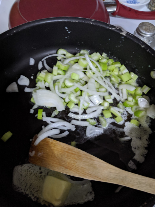 Add onions and celery to butter