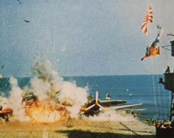 Film footage used in Midway, 1976, Film was stock footage from the Japanese movie "Storm Over the Pacific".