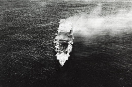 The Japanese carrier Hiryu on fire, June 5, 1942.