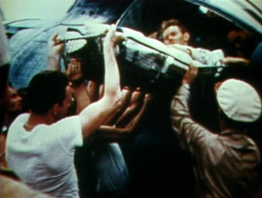 A US Airman rescued by a PBY during the battle of Midway.