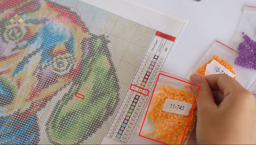 diamond painting drill guide on the canvas