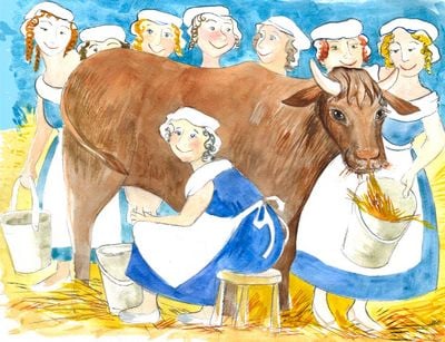 Eight Maids a milking.