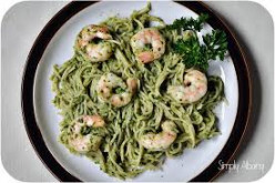 High Protein - Complex Carbs: Pesto Spinach Pasta with Pine Nuts and Shrimp or Chicken