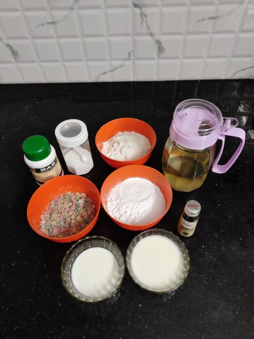 Ingredients to prepare batter kept ready in room temperature