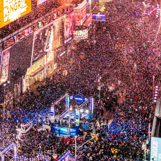 New Year's Eve, Times Square, New York--crowd estimates1,000,000--but not very musical