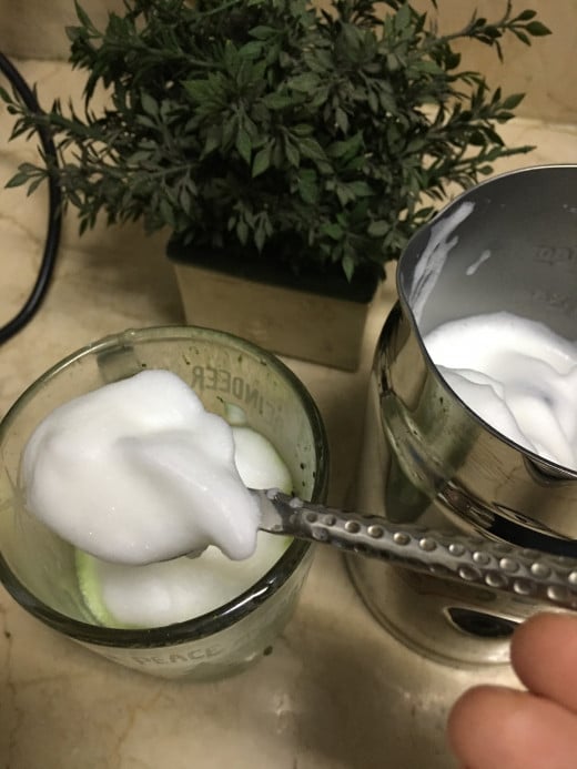 Scooping out the yummy froth!