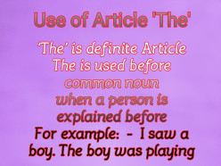 Learn Article 'The'  co-relating with daily life routine and things