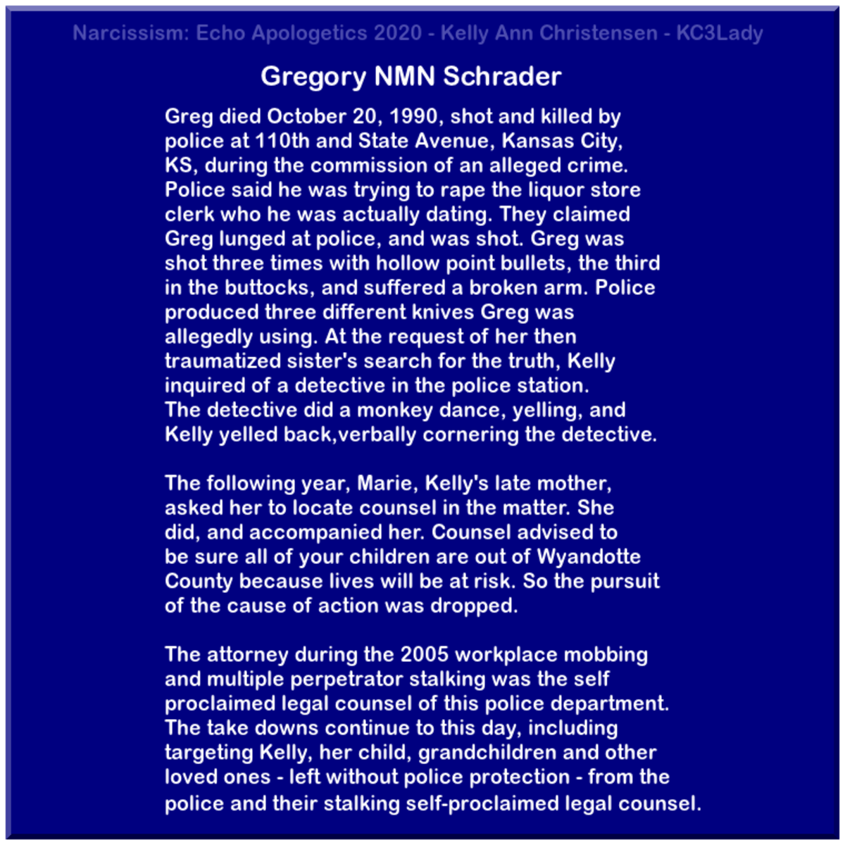 Gregory NMN Schrader's Death