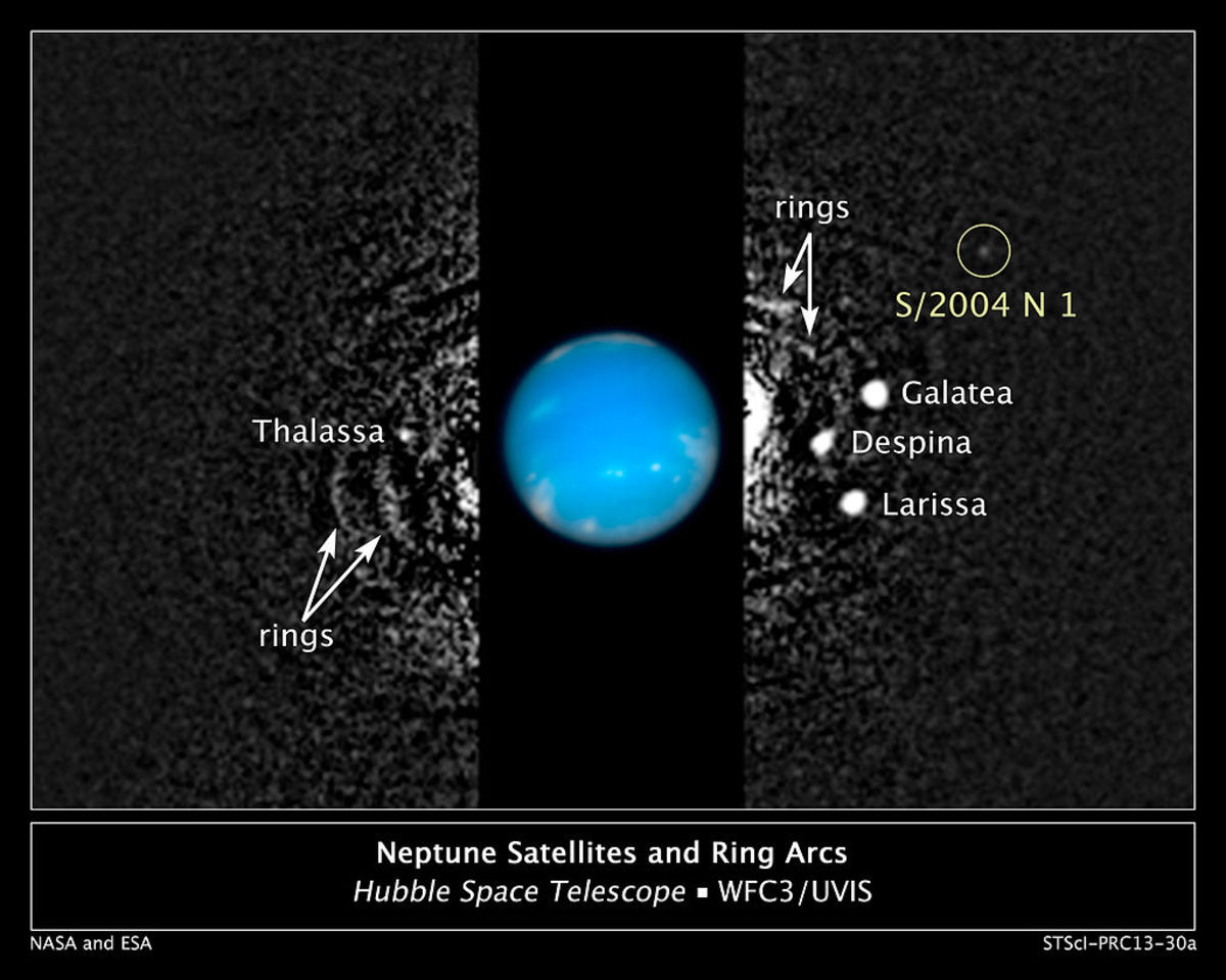 Image from the Hubble Space Telescope that showcases Neptune's rings and natural satellites (moons).