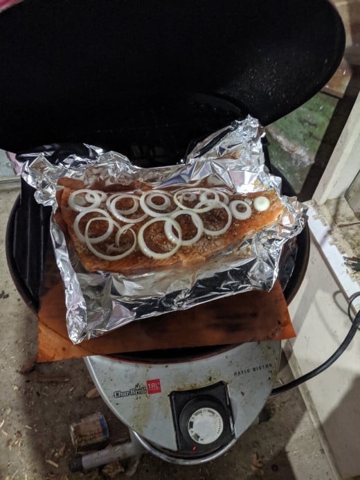 Put salmon on grill, I used grilling foil