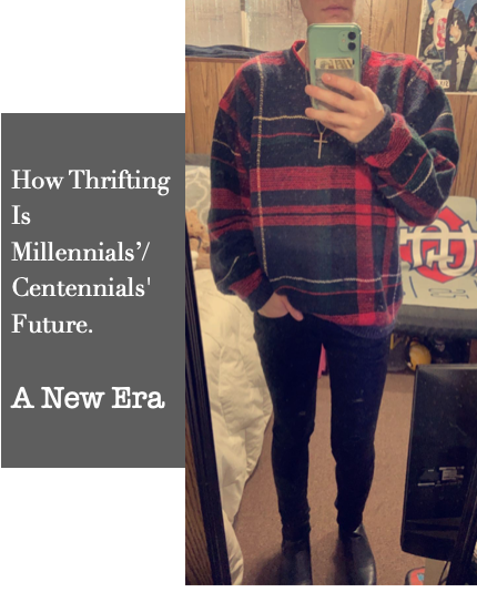 Sweater is thrifted from local hospital thrift store, pants were bought on sale 3 years ago for $15 when they were $75.
