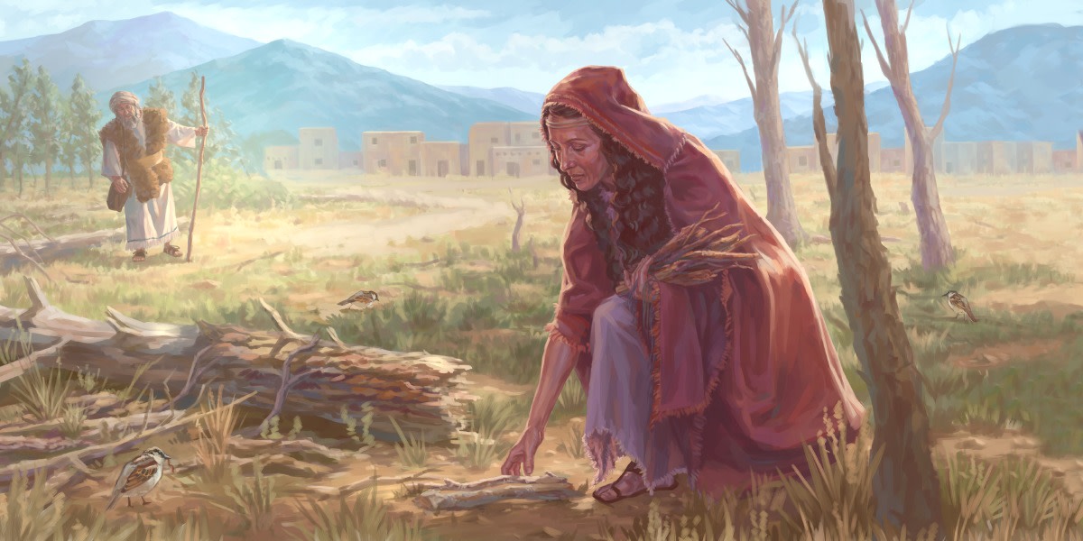 Widow of Zarephath, gathering sticks to cook