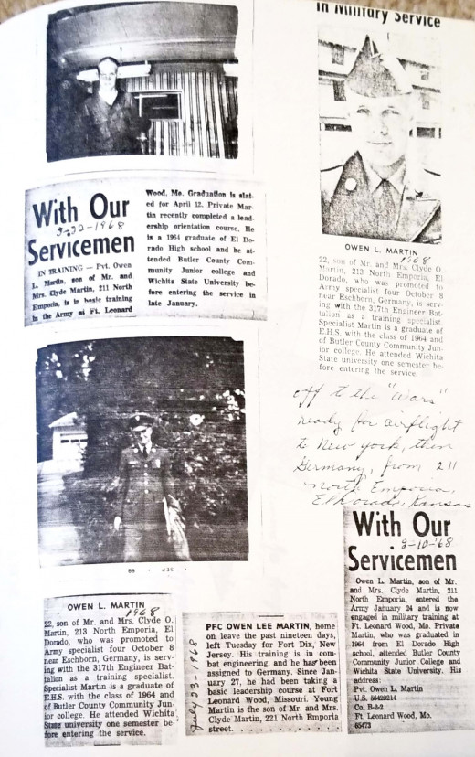 Clippings about Owen in the Army.