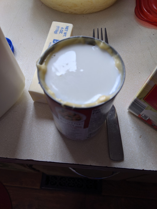 Use empty soup can to measure milk