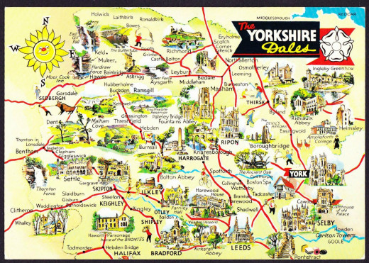 ...The Yorkshire Dales. Wharfedale in this map is the lower left quarter to the right of where Skipton is marked