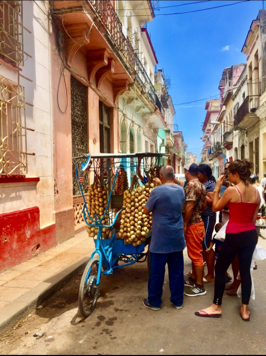 A street vendor selling onions in Centro Havana.