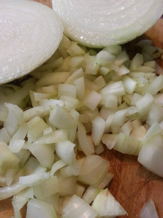 Dice sweet onions into slightly large chunks.