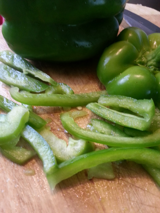 Slice peppers into 1-inch curls.