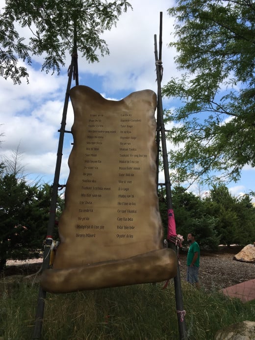 Giant scroll listing the names of the 38 Dakota warriors who were hanged in a mass execution.