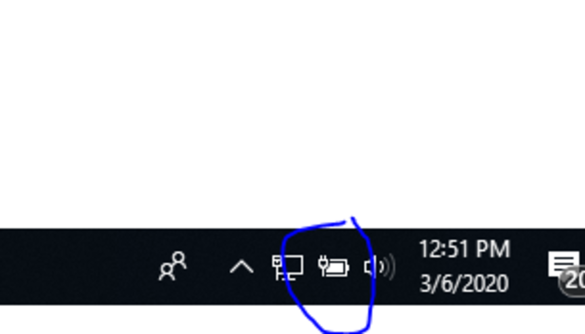 Battery icon on the lower left of screen